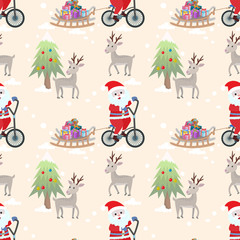santa claus on bicycle seamless pattern vector design.