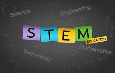 STEM Education Post It Notes Concept Background. Science Technology Engineering Mathematics.
