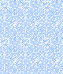 Crochet blue and white snowflakes lace seamless pattern, vector