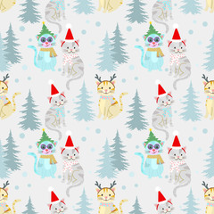  Christmas pattern background with cute cat
