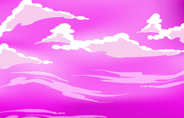Fototapeta na wymiar Vector purple sky clouds. Anime clean style. Background design