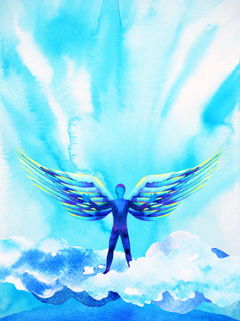 human angel wing mind heaven power watercolor painting illustration hand drawn
