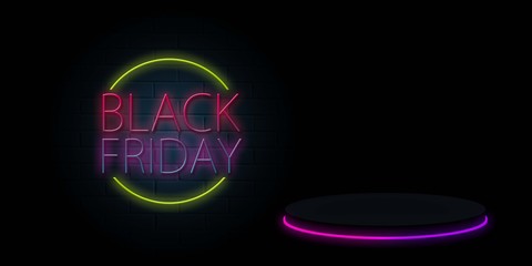 Black friday promotional banner text neon