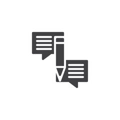 Speech bubbles and pen vector icon. filled flat sign for mobile concept and web design. Chat message writing simple solid icon. Symbol, logo illustration. Pixel perfect vector graphics