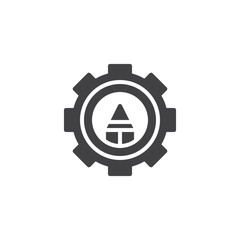 Pencil inside gear vector icon. filled flat sign for mobile concept and web design. Cog Settings simple solid icon. Symbol, logo illustration. Pixel perfect vector graphics