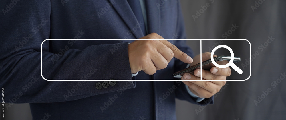 Poster businessman using searching browsing internet internet of things (iot)