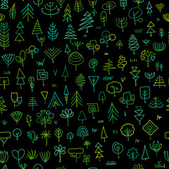 Seamless pattern with trees, sketch for your design