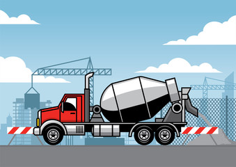 cement truck on truck construction site