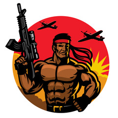 soldier in muscular body mascot © bazzier