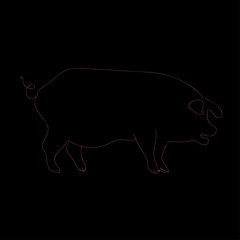 Contour black and pink pig. Simple logo piglet. Vector illustration.