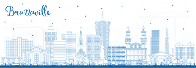 Outline Brazzaville Republic of Congo City Skyline with Blue Buildings.