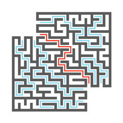 Abstract square maze. Game for kids. Puzzle for children. Labyrinth conundrum. Flat vector illustration. With answer. With place for your image. Find the right path.