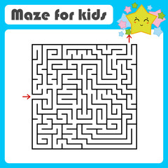 Abstract square maze. Kids worksheets. Activity page. Game puzzle for children. Cute cartoon star. Labyrinth conundrum. Vector illustration.