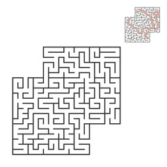 Abstract square maze. Game for kids. Puzzle for children. Labyrinth conundrum. Flat vector illustration isolated on white background. With answer. With place for your image.