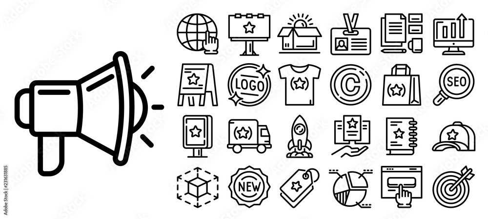 Wall mural brand icon set. outline set of brand vector icons for web design isolated on white background