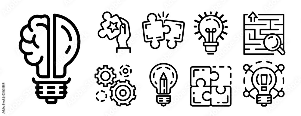 Poster solution icon set. outline set of solution vector icons for web design isolated on white background