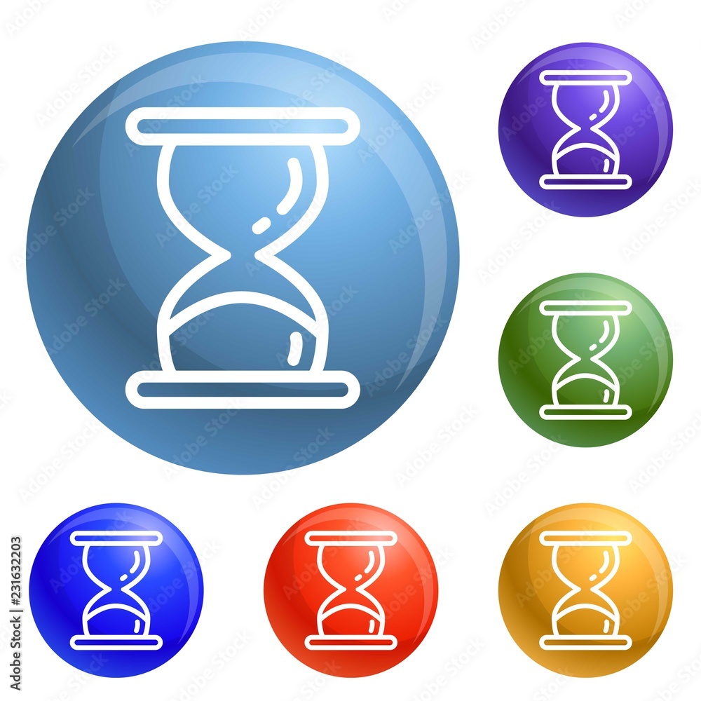 Aufkleber hourglass timer icons set vector 6 color isolated on white background