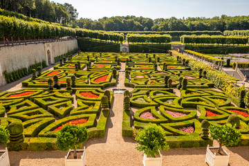 Beautifully designed renaissance park with unique layout at chateau Villandry, Loire valley, France.