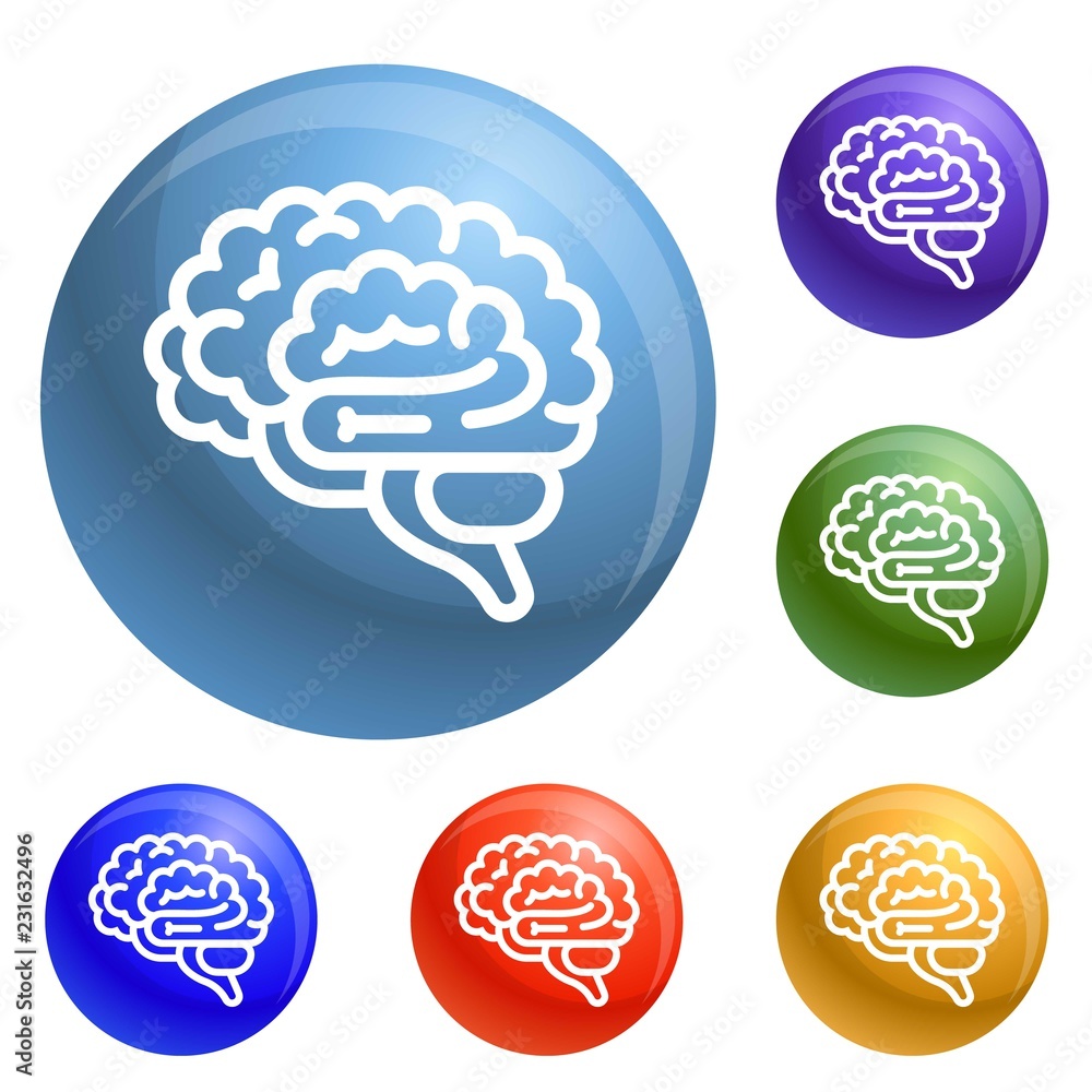 Poster brain icons set vector 6 color isolated on white background