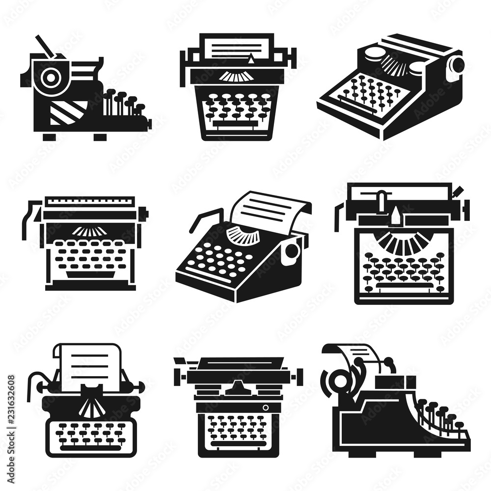 Poster typewriter icon set. simple set of typewriter vector icons for web design on white background
