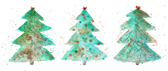 Three decorative Christmas trees. Watercolor set. - 231633200