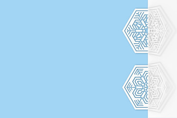 Carved paper snowflakes folded in half, bent, casts a beautiful shadow on a white background 3d illustration