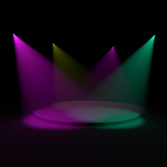 Spotlight, few points of light on stage, 3D rendering