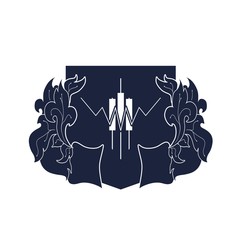 Candlestick trading chart analyzing in forex stock market. Exchange broker emblem. Shield and candles
