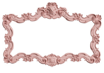 Classic frame with ornament decor in pastel pink color isolated on white background