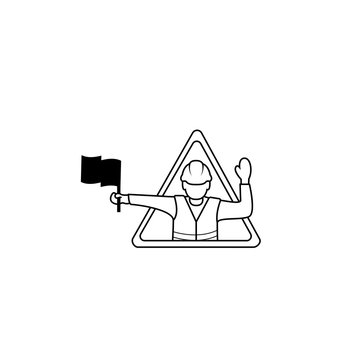 recommend clip art: vector illustration of Flagger Man. Flagger sign, Flagman ahead road sign. Road Flagger Modern Simple outline Vector Icon logo template.