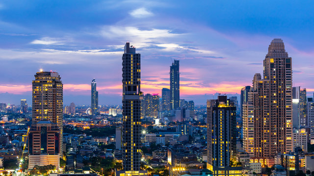 Night of the Metropolitan Bangkok City downtown cityscape urban skyline  Thailand  - Cityscape Bangkok city Thailand