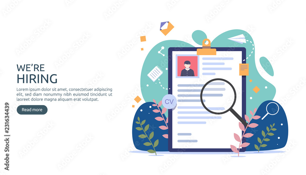 Canvas Prints Job hiring and online recruitment concept with tiny people character. agency interview. select a resume process. template for web landing page, banner, presentation, social media. Vector illustration.