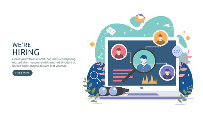 Job hiring and online recruitment concept with tiny people character. agency interview. select a resume process. template for web landing page, banner, presentation, social media. Vector illustration.