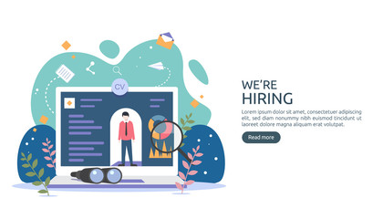 Job hiring and online recruitment concept with tiny people character. agency interview. select a resume process. template for web landing page, banner, presentation, social media. Vector illustration.