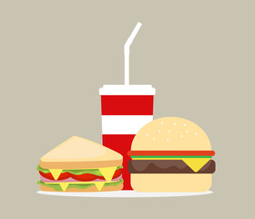 Vector illustration Sandwiches,hamburger and drink