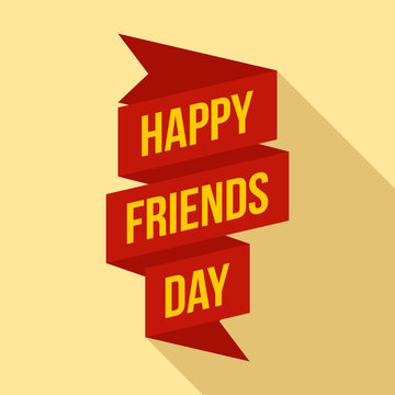 Happy friends day ribbon logo. Flat illustration of happy friends day ribbon vector logo for web design