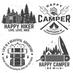 Happy camper. Vector illustration. Concept for shirt or logo, print, stamp or tee.