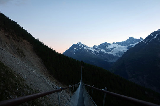 Charles Kuonen suspension bridge near Randa, Swiss Alps