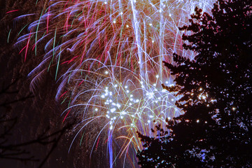 Sky full of lights from fireworks.