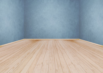 Blue cement wall with Wooden floor