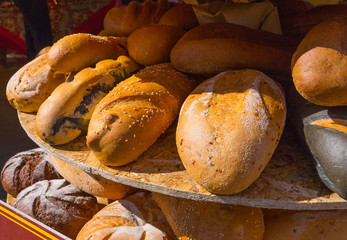 Loaf of bread. Baked, ready loaf of bread. Vintage farm, bakery.