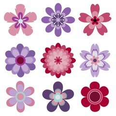 Set of 9 abstract isolated vector flowers