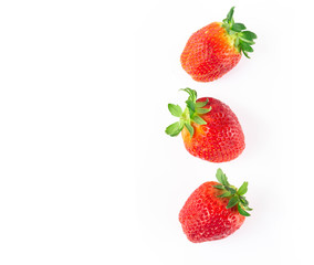 Closeup top view fresh red strawberry on white background