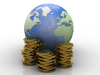 3d rendering Gold coins with gst