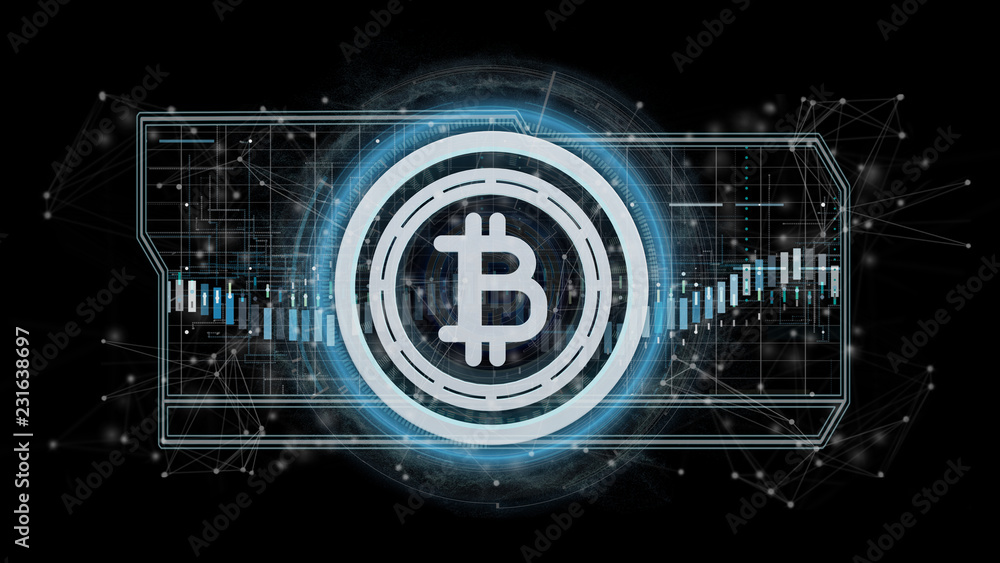 Poster technology bitcoin icon on a circle isolated on a background 3d rendering