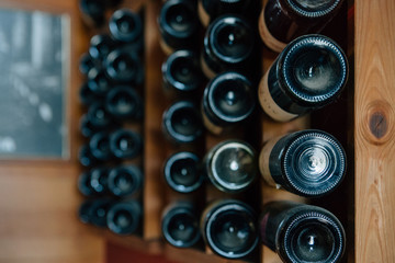 Wine bottles in an old cellar