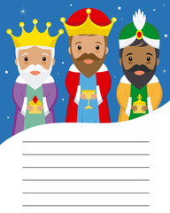 Letter to the three kings of orient. Space for text