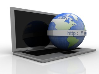 3d rendering https WWW sign on laptop