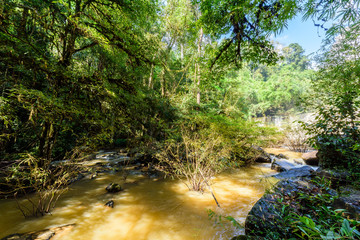Beautiful waterfall in natural "Si Dit Waterfall" with blue sky in khao kho national park