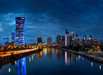 Fototapeta na wymiar Bright Lights of the Philadelphia City Skyline